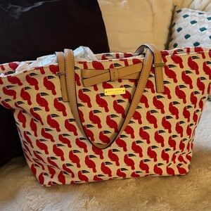 Kate Spade Red and Toucan Tan Patterned Tote